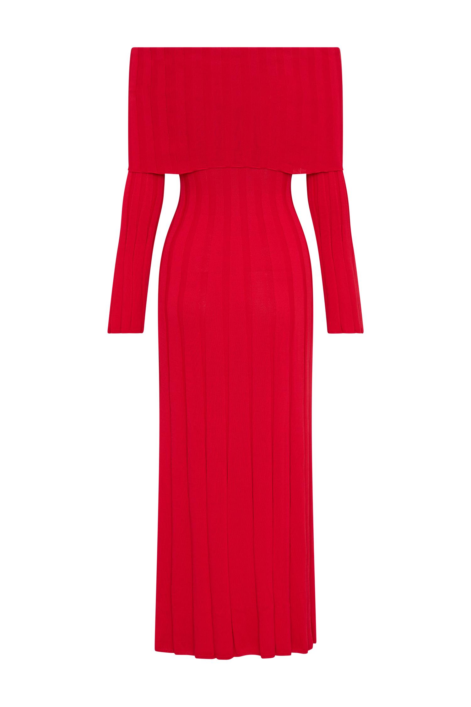 Alonza Long Sleeve Knit Midi Dress - Red Product Image