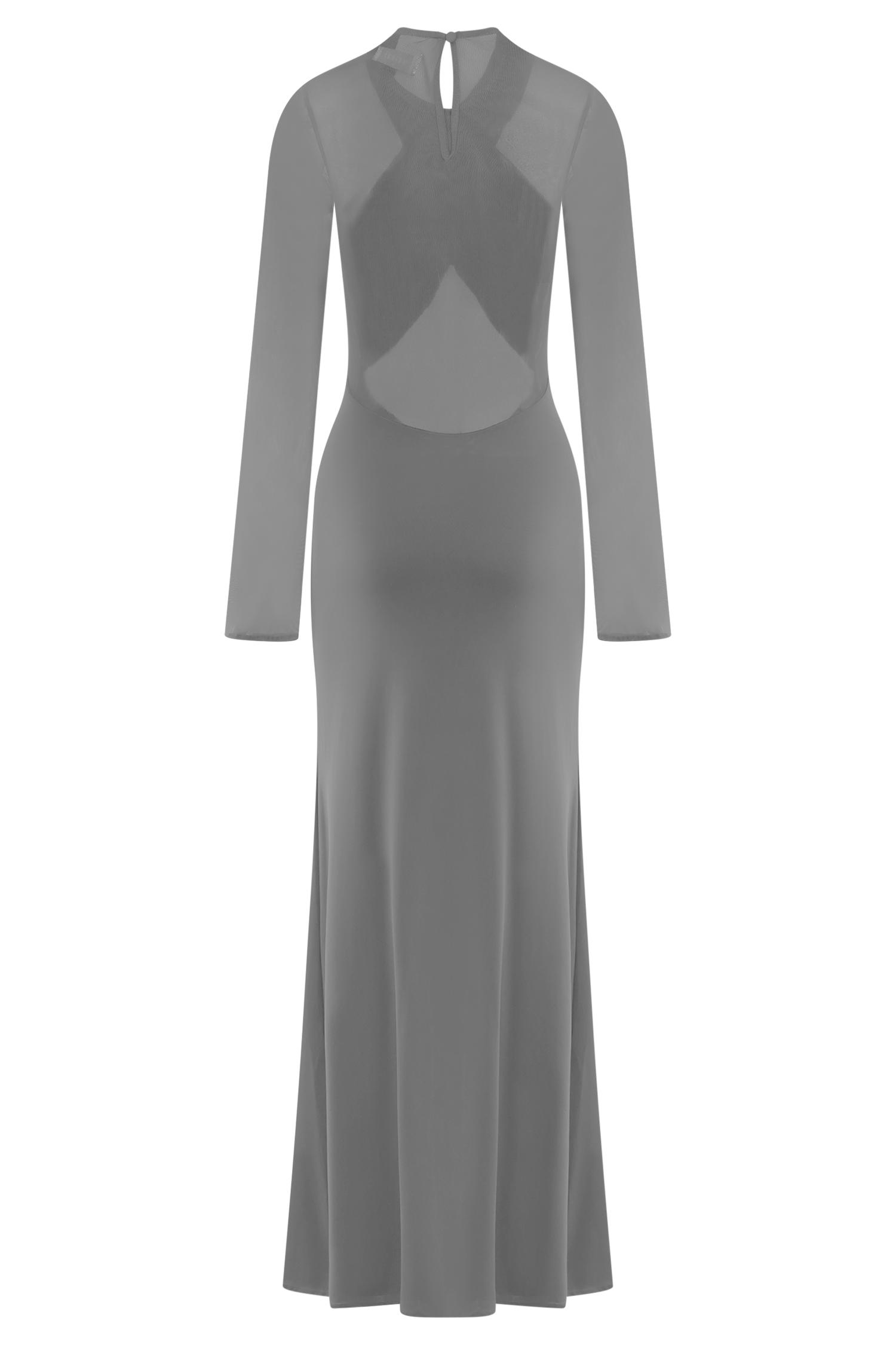 Tania Slinky And Mesh Long Sleeve Maxi Dress - Black Product Image