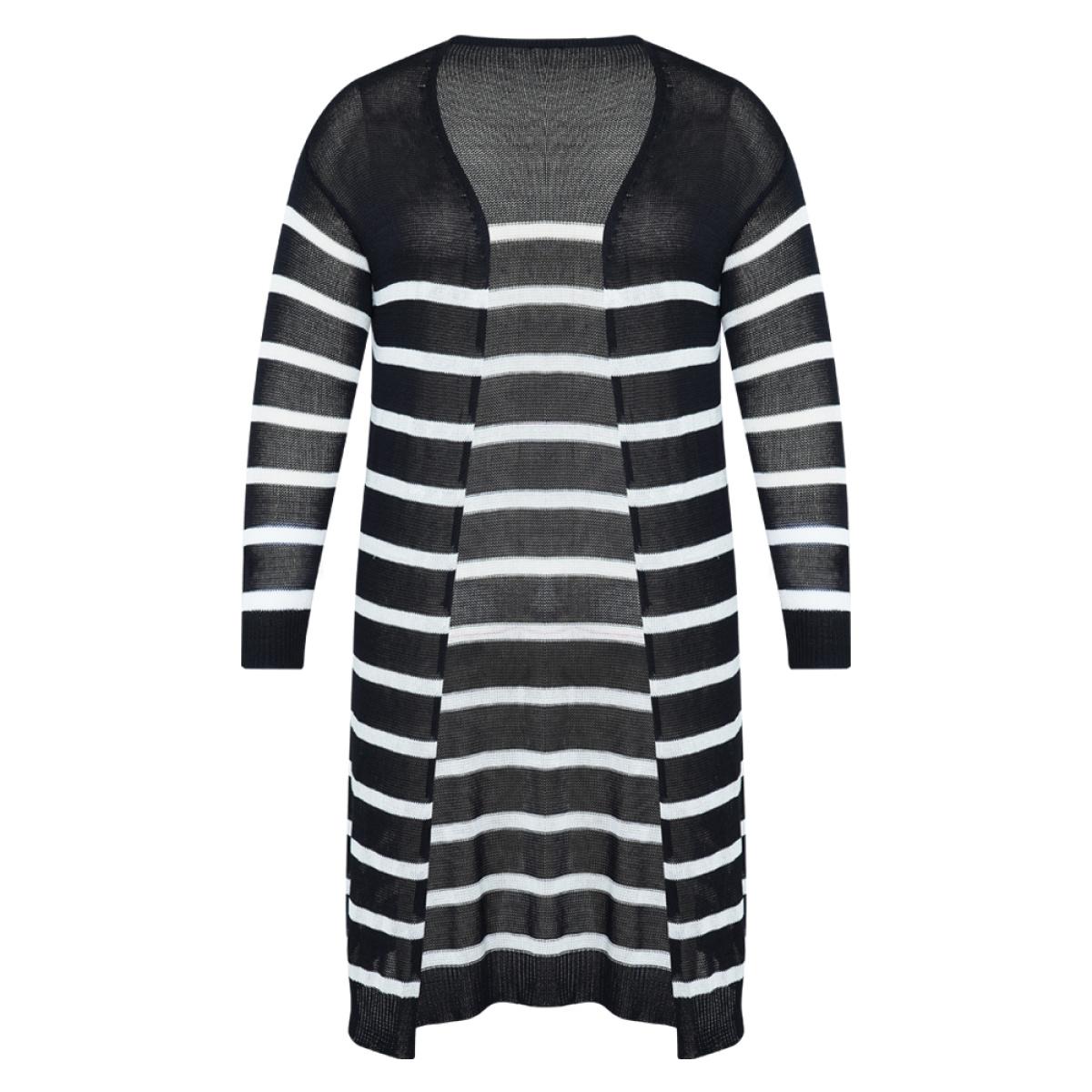 Plus Size Striped Open Front Elastic Cuffs Drop Shoulder Cardigan Black Women Casual Loose Long Sleeve Everyday Cardigans BloomChic 14-16/1X Product Image