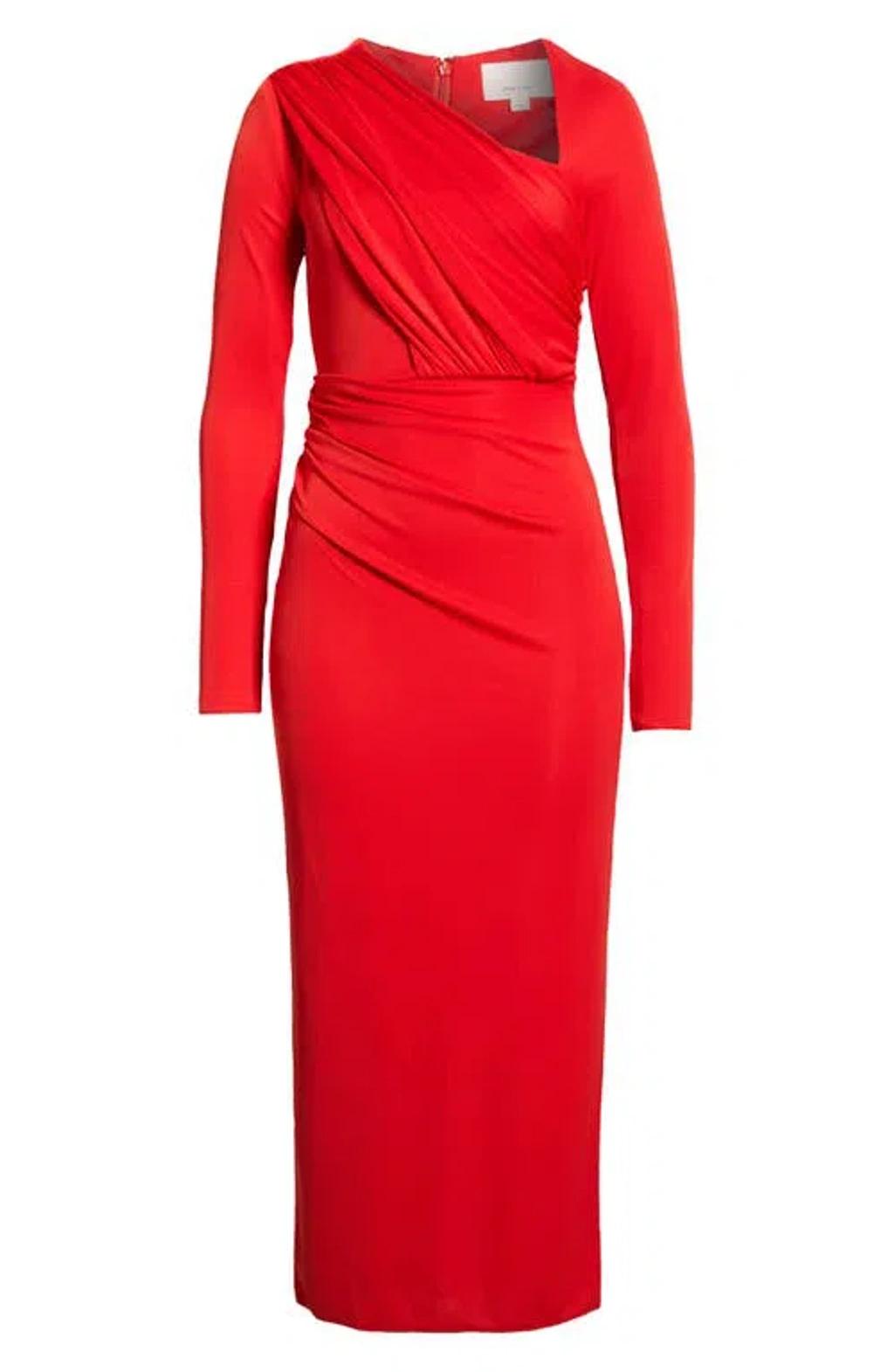 CINQ À SEPT Jalyn Long Sleeve Asymmetric Drape Matte Jersey Dress In Red Product Image