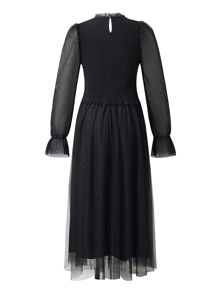 Ruffle Collar Tulle Women Midi Dress Product Image