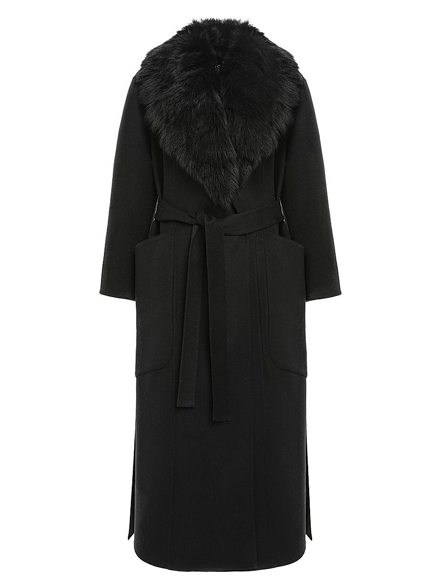 Womens Double Face Loro Piana Wool and Cashmere Coat with Detachable Merinillo Shearling Lamb Collar, Belt Product Image