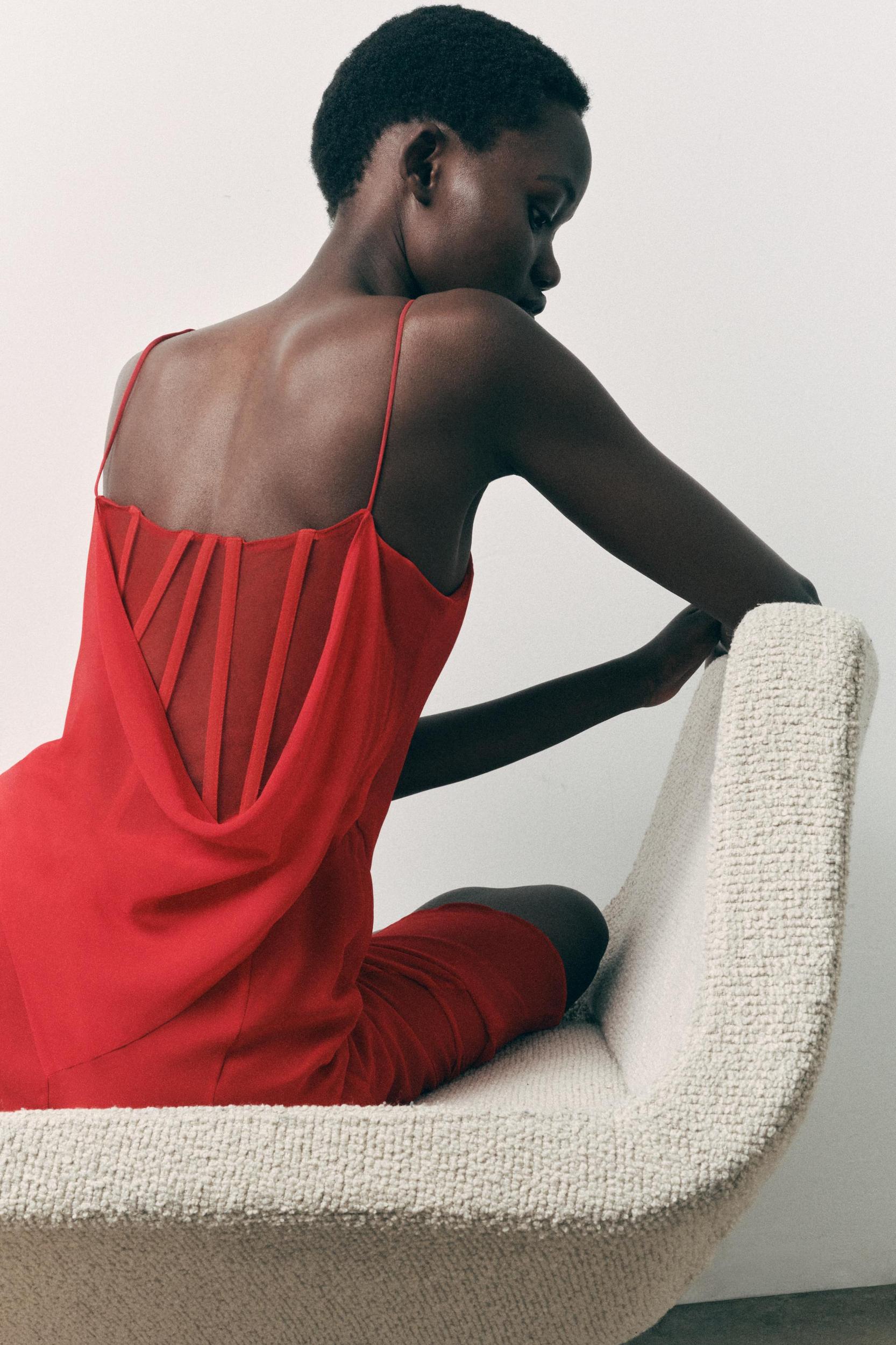 ASYMMETRIC BUSTIER MIDI DRESS Product Image