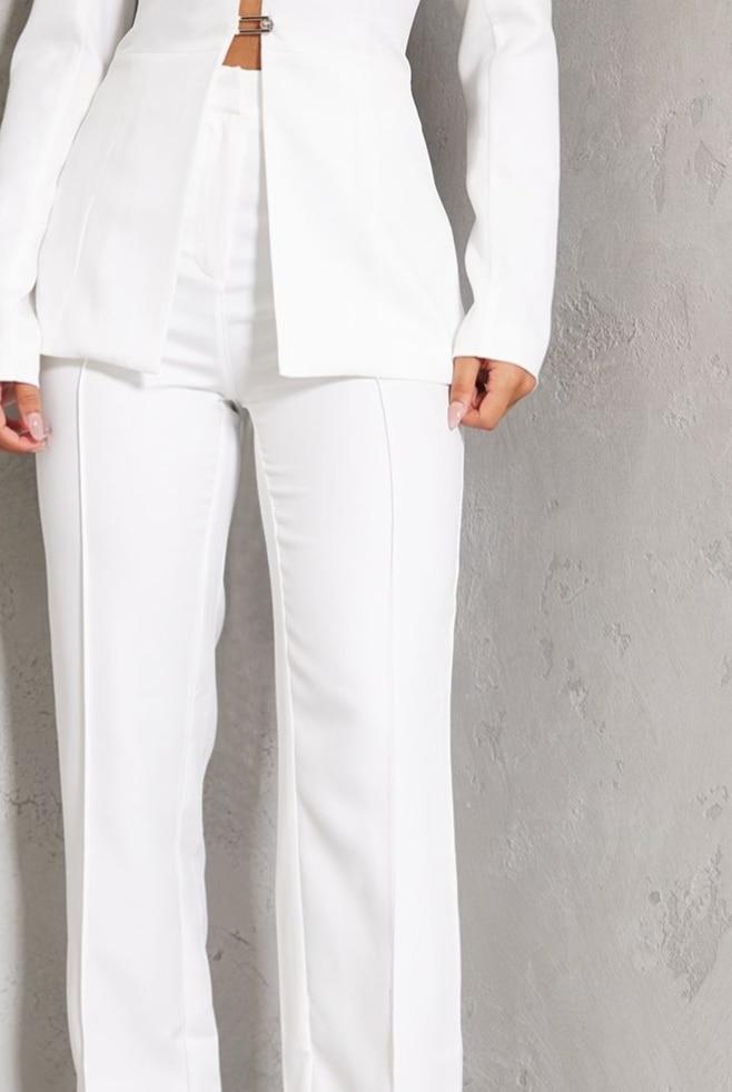 White Wide Leg High Waist Pants Product Image