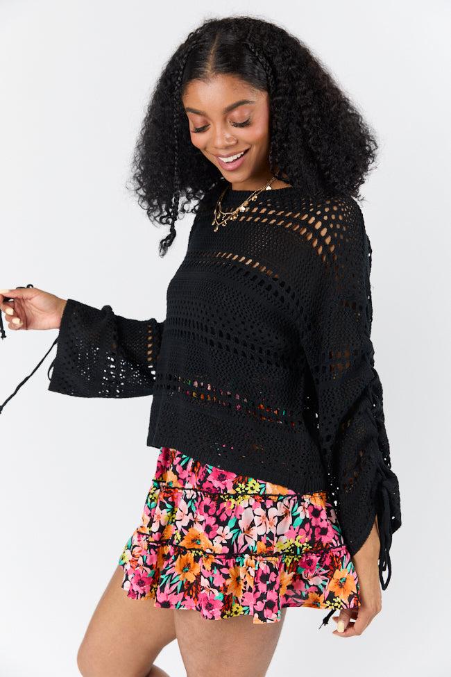 Easy Going Black Open Knit Boat Neck Sweater FINAL SALE Product Image