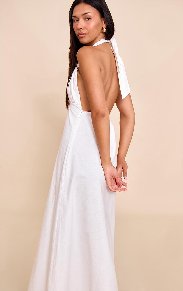 White Plunge Halterneck Maxi Dress Product Image