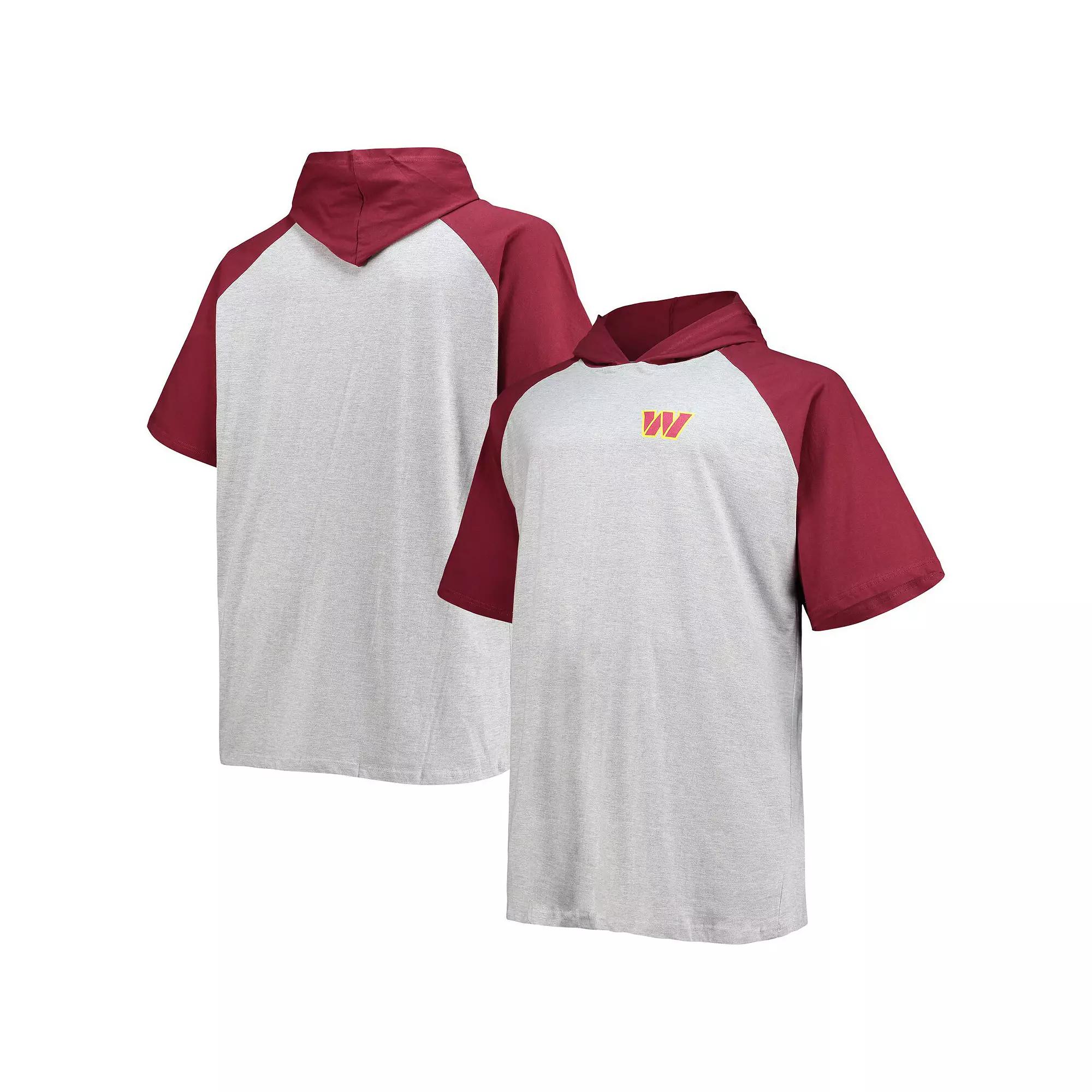 Men's Fanatics Branded Heathered Gray/Burgundy Washington Commanders Big & Tall Raglan Pullover Short Sleeve Hoodie, Size: XLT, Wft Grey Product Image