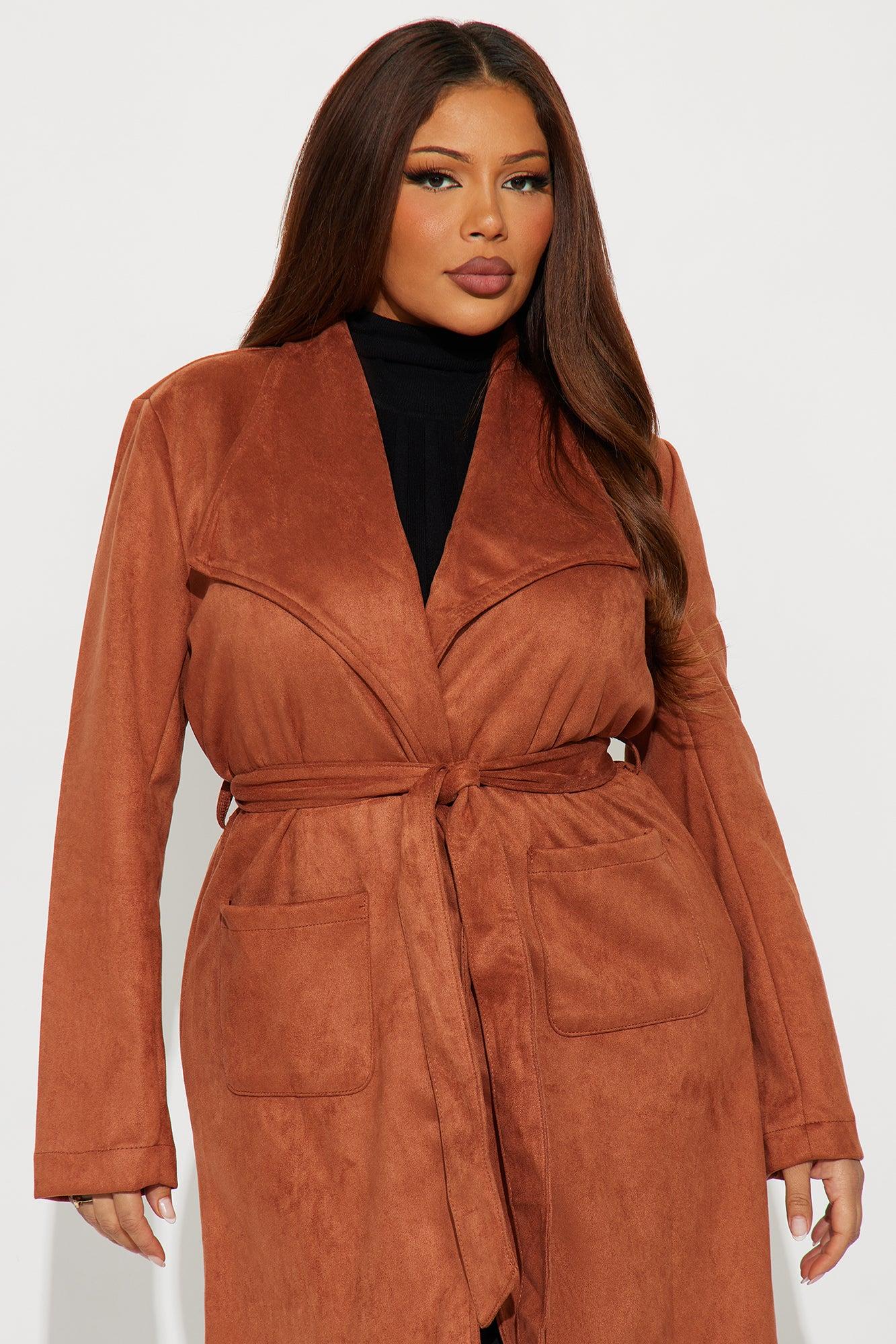 Gia Faux Suede Trench Coat - Cognac Female Product Image