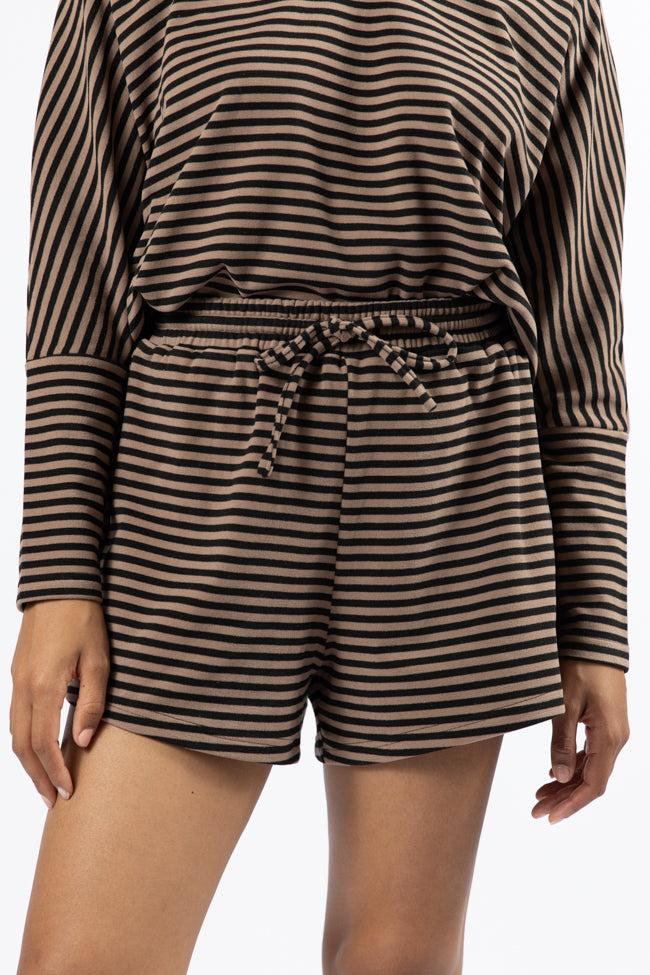 No Complaints Mocha and Black Striped Shorts FINAL SALE Product Image