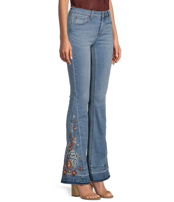 Prosperity Denim High Rise Floral Embroidered Released Hem Flare Leg Jeans Product Image