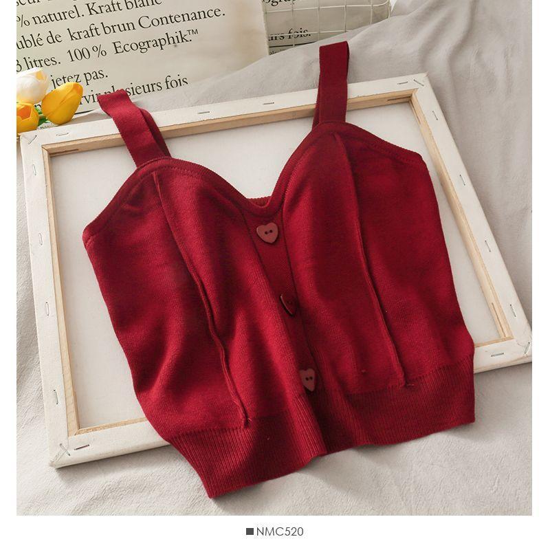 Heart-Button Cropped Knit Camisole Product Image