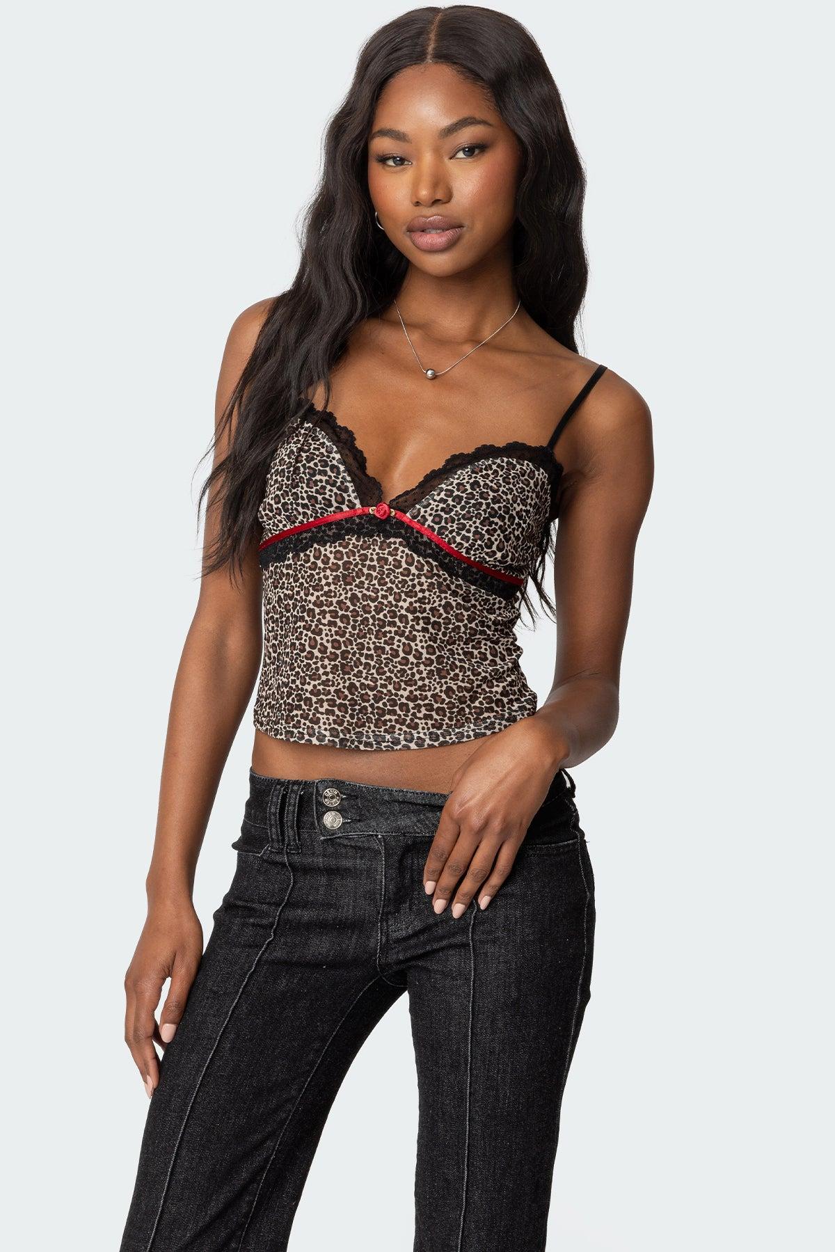 Lacey Leopard Mesh Tank Top Product Image