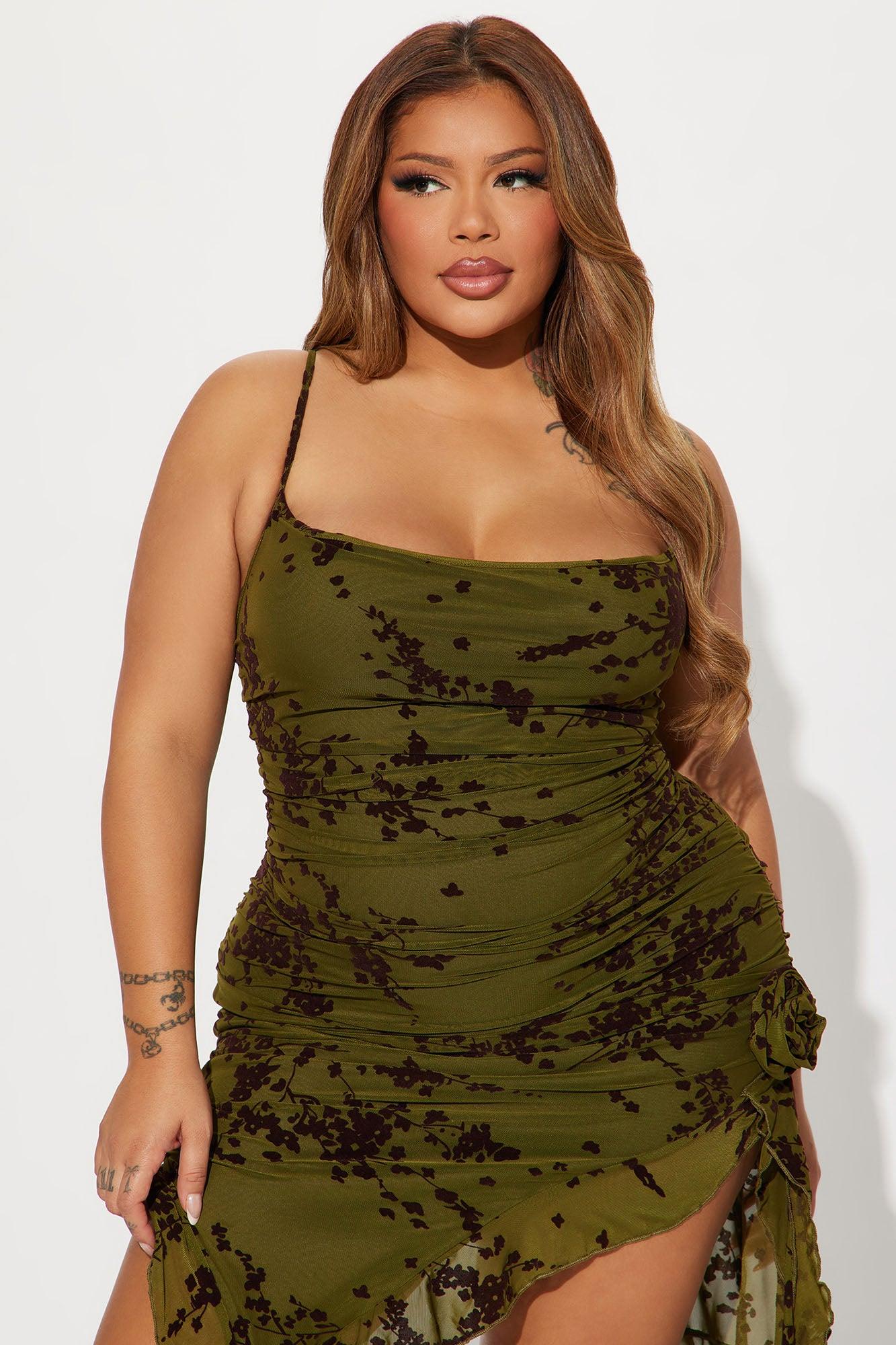 Blossom Bliss Mesh Midi Dress - Olive Product Image