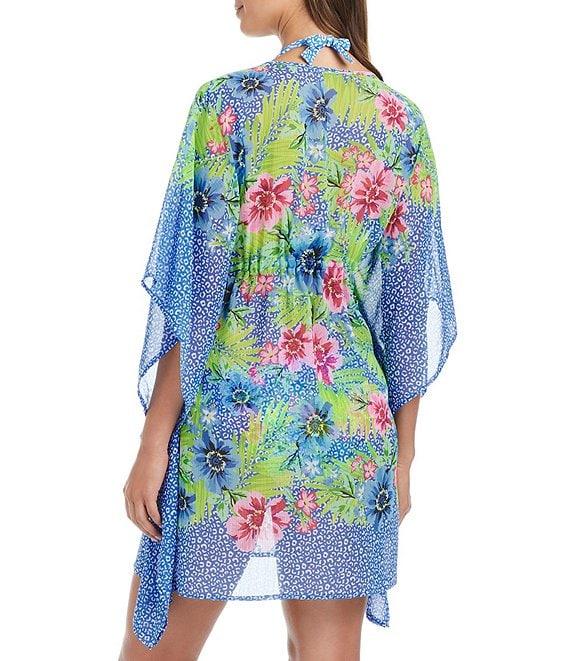 Bleu Rod Beattie Let's Get Away Chiffon Plunge Neck Caftan Swim Cover-Up Product Image