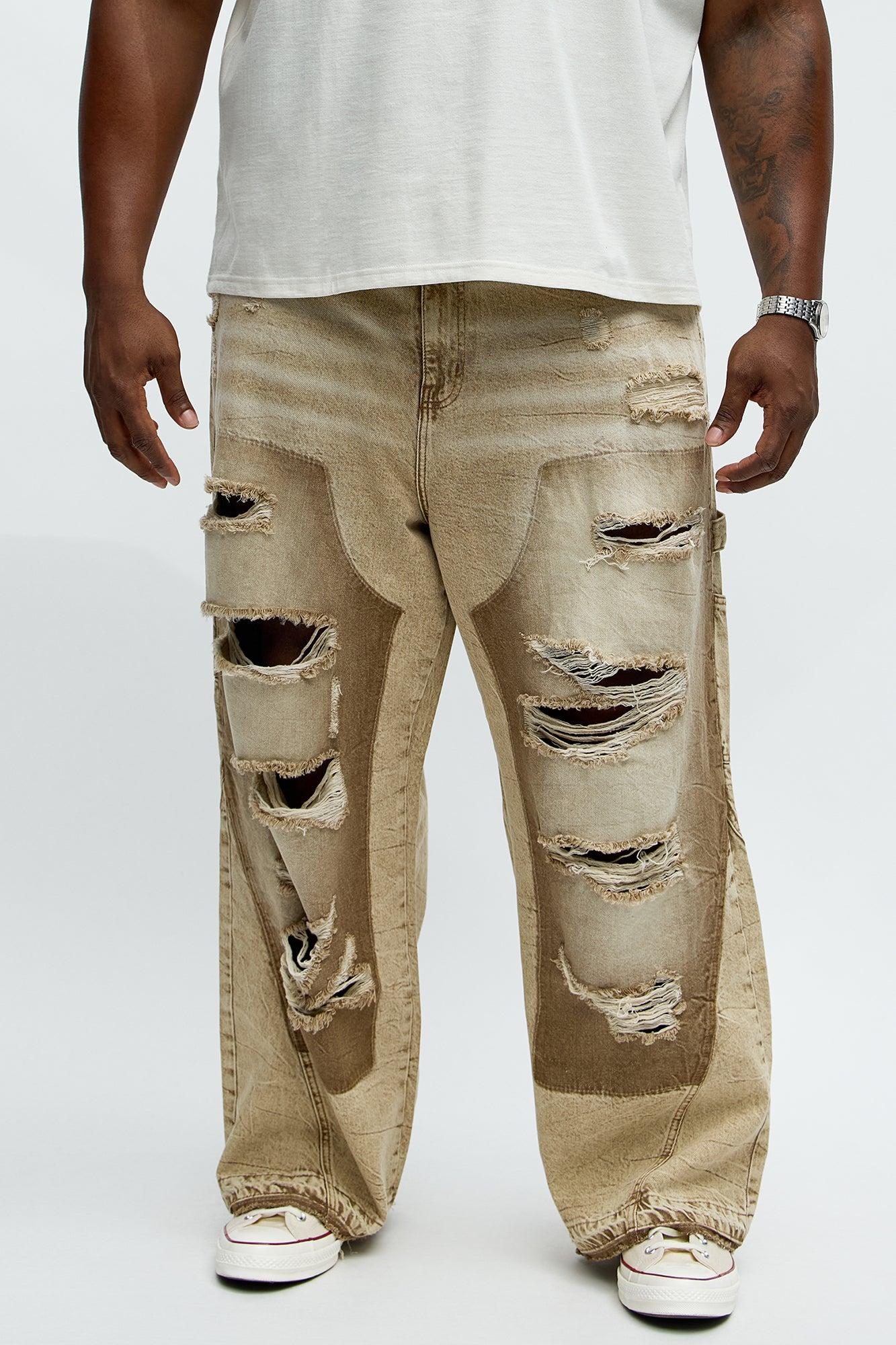 Fall Black Distressed Carpenter Baggy Jeans - Brown Product Image