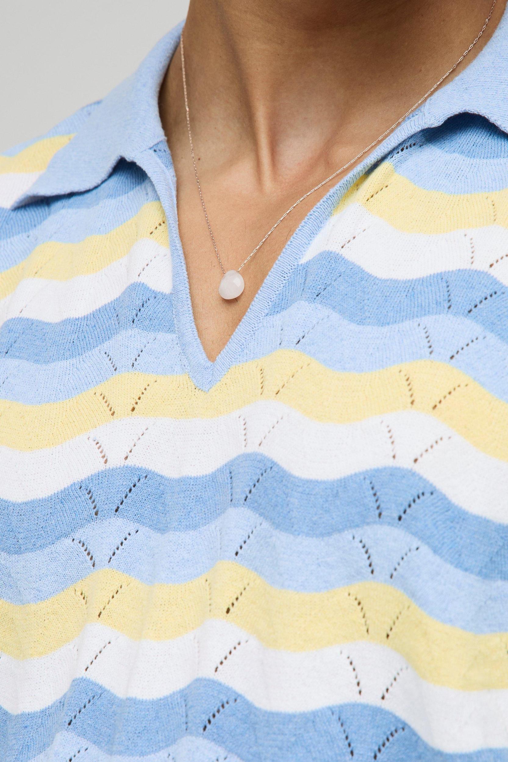 Oversized Boxy Crochet Look Stripe Knitted Polo | boohooMAN USA Product Image