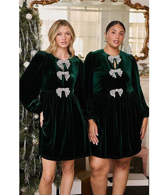 Sugarlips Plus Long Sleeve Bow Velvet Mini Dress Product Image