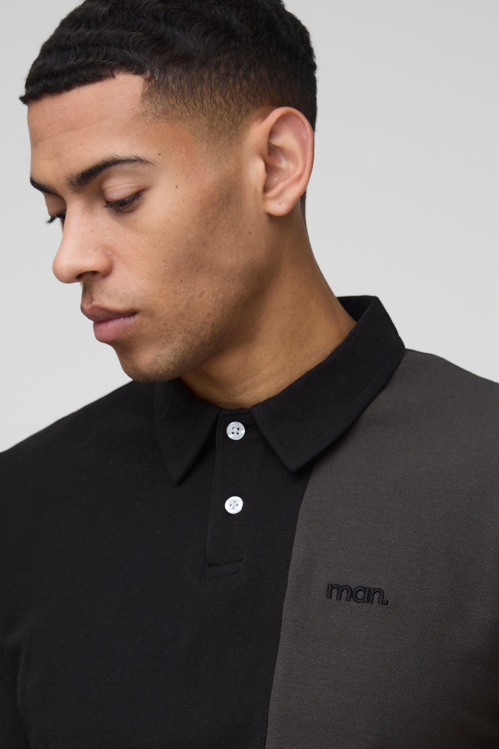Slim Fit Man Pique Colour Block Polo | boohooMAN USA Product Image