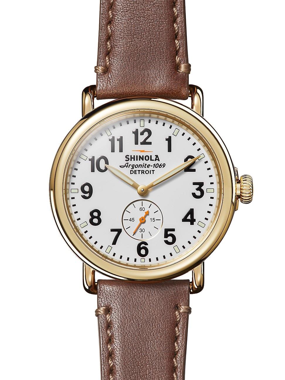 Mens Runwell 41MM Subsecond Leather Strap Watch Product Image