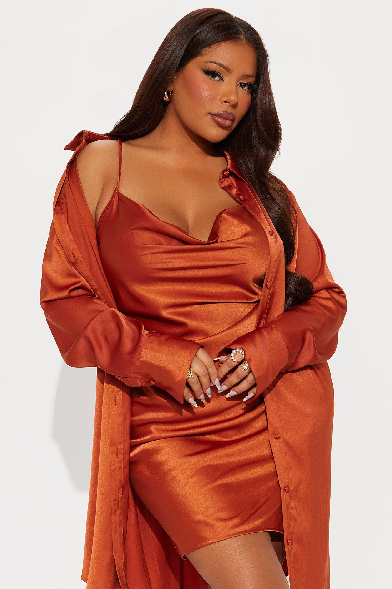 Adria Satin Mini Dress Set - Cognac Female Product Image