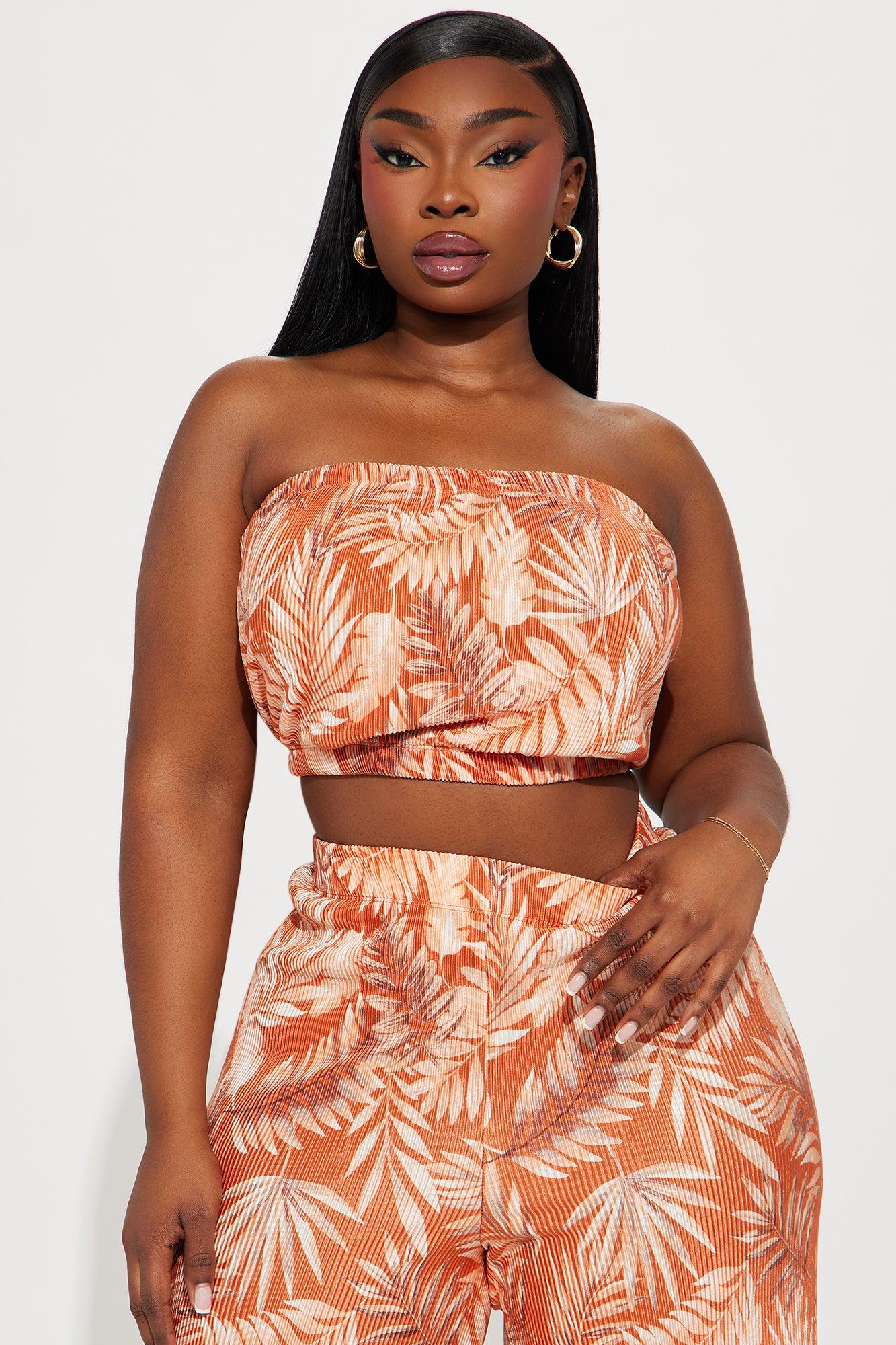 Island Dreams Plisse Pant Set - Rust/combo Product Image