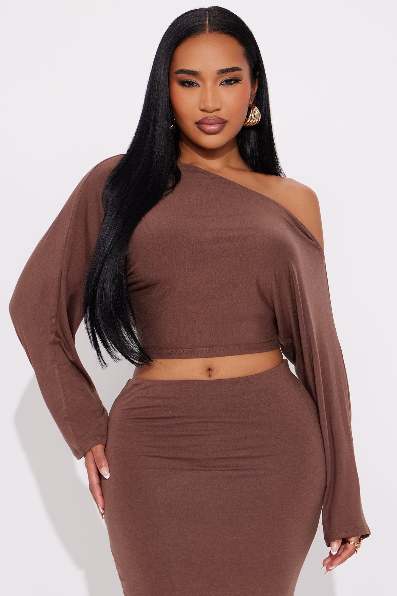 Meena One Shoulder Maxi Skirt Set - Brown Female Product Image