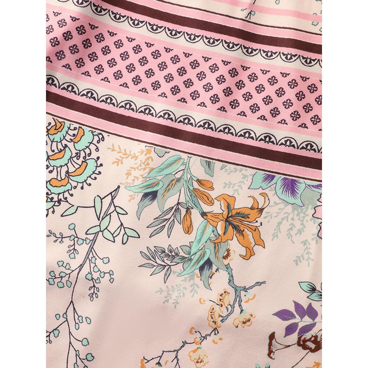 Plus Size Floral Print Waist Defining Midi Dress Peach Women Notched collar Short sleeve Curvy BloomChic 26/4X Product Image