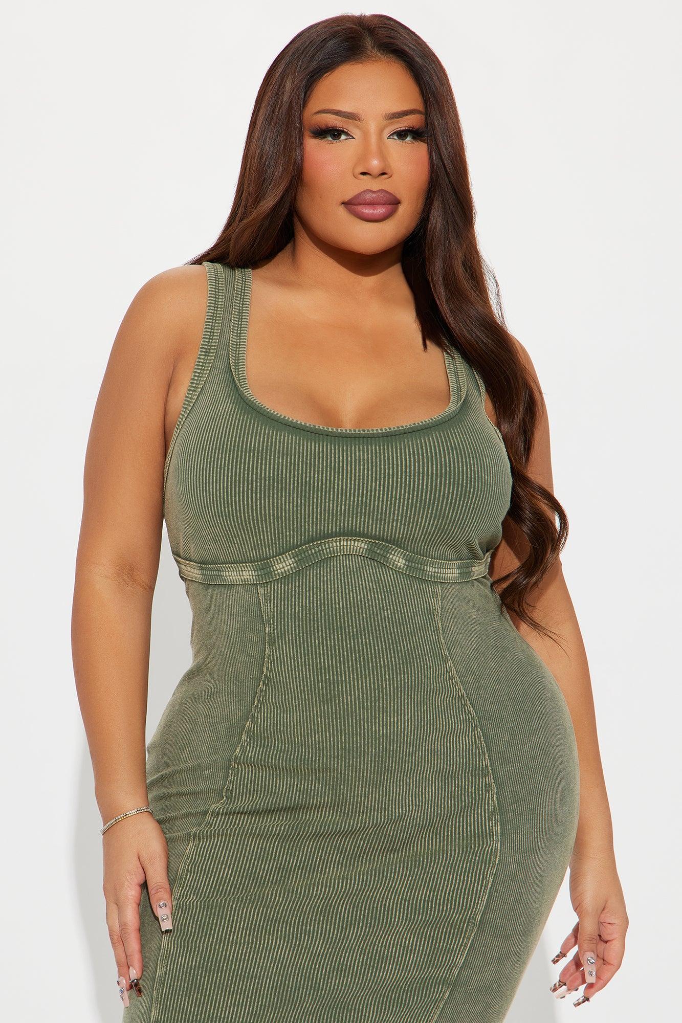 Sun Kiss Mineral Wash Midi Dress - Olive Product Image