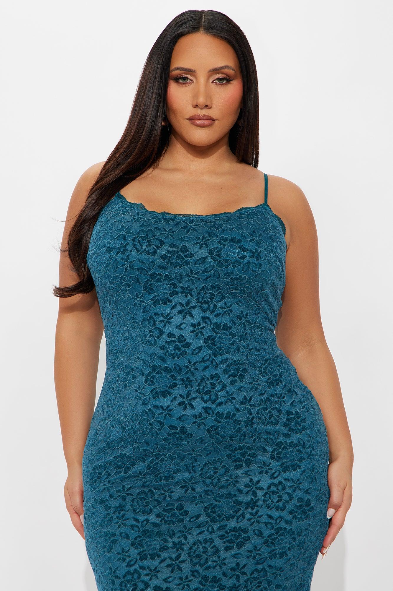 Harlow Velvet Lace Midi Dress - Teal Female Product Image