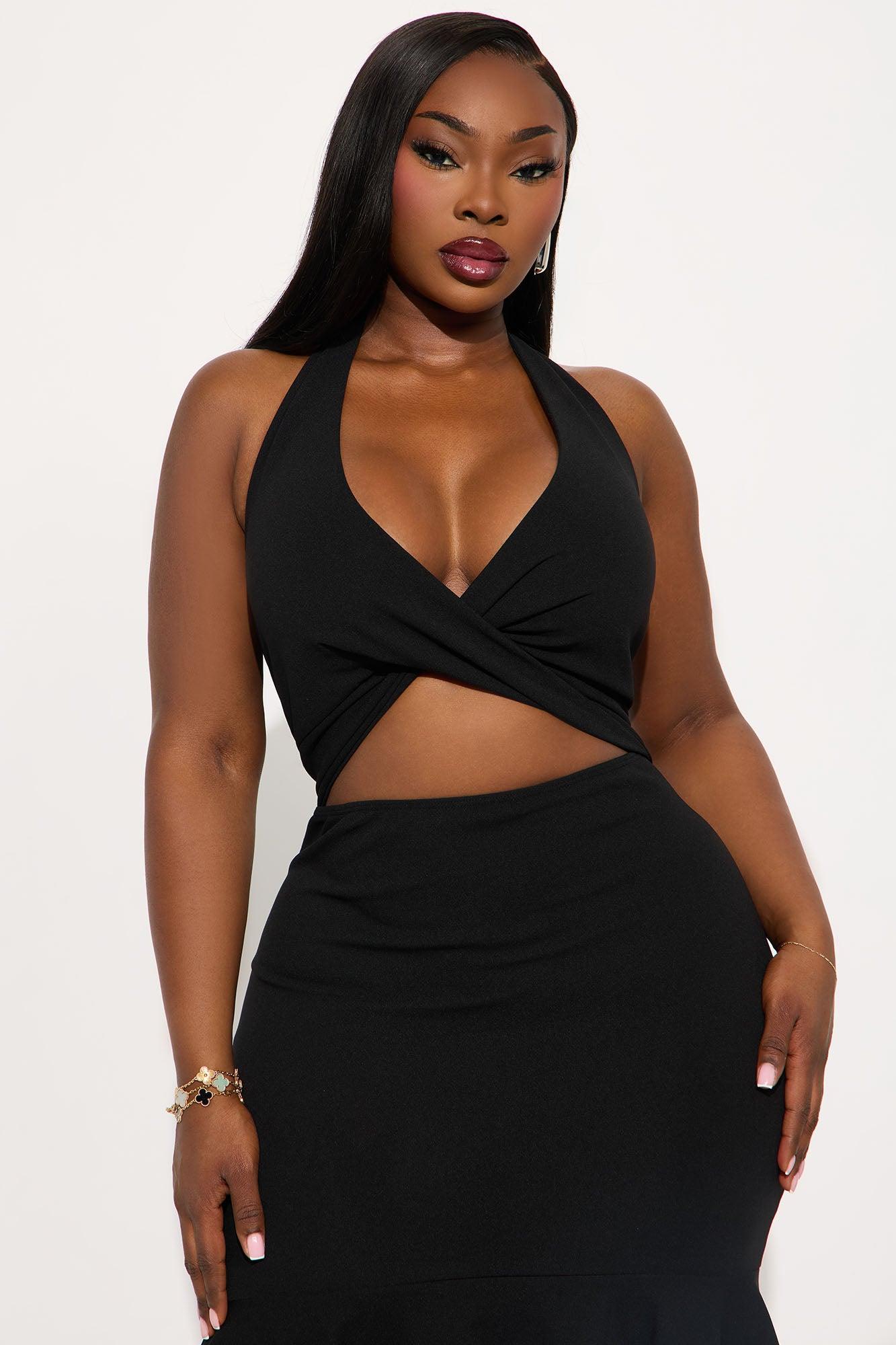 Liana Twist Halter Midi Dress - Black Female Product Image