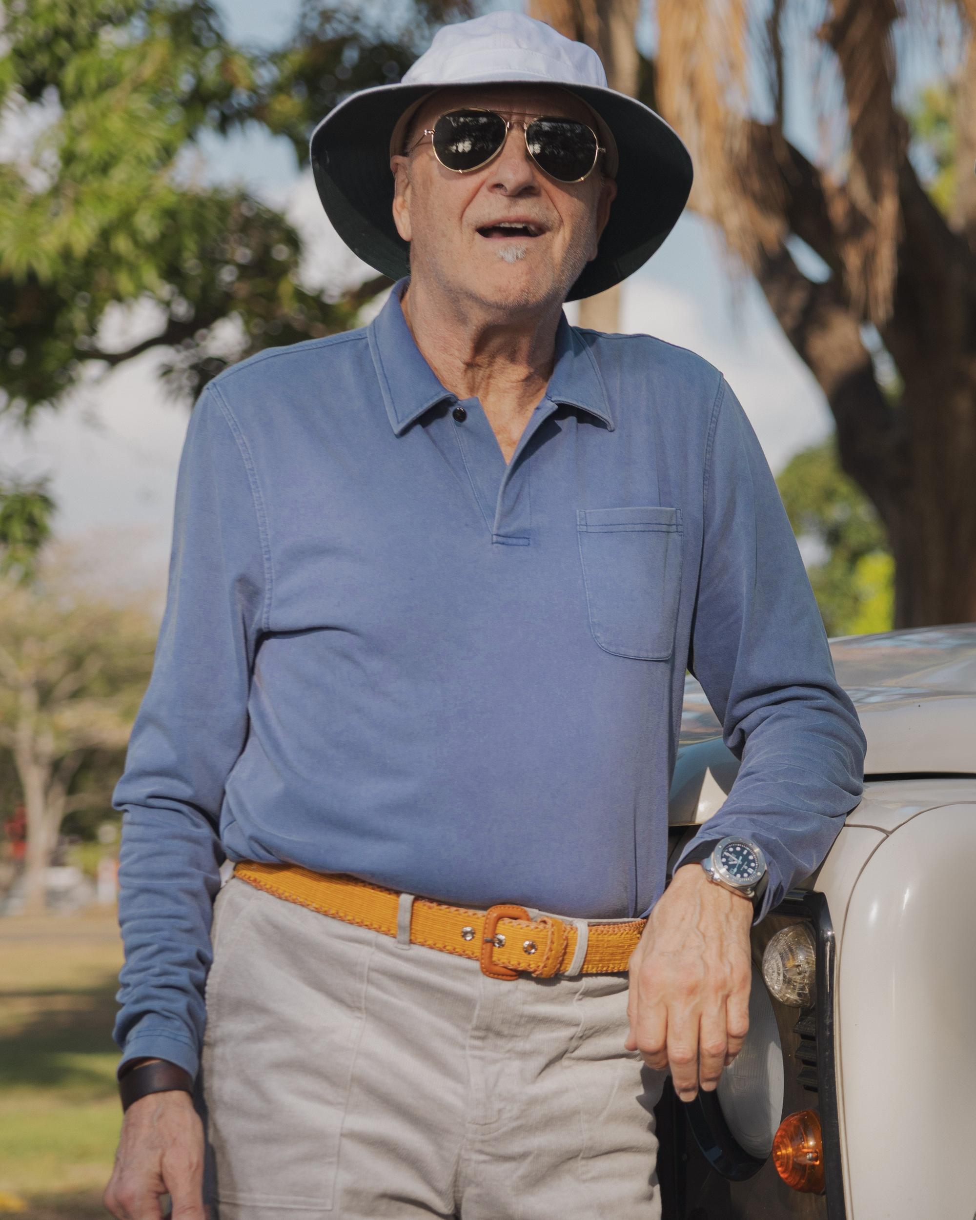 Long Sleeve Salt Washed Polo in Navy Product Image