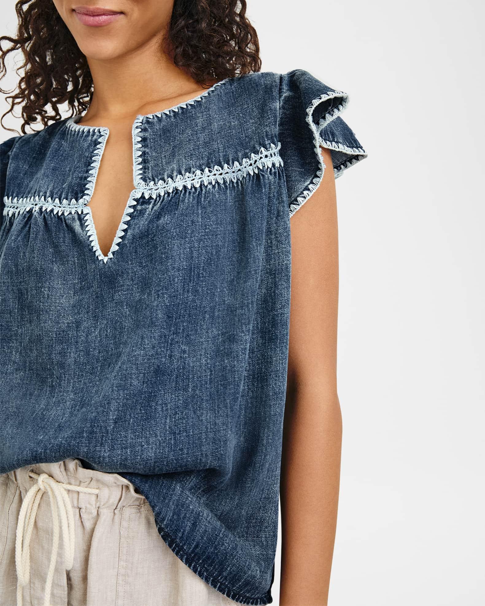 Tafia Embroidered Flutter-Sleeve Blouse Product Image