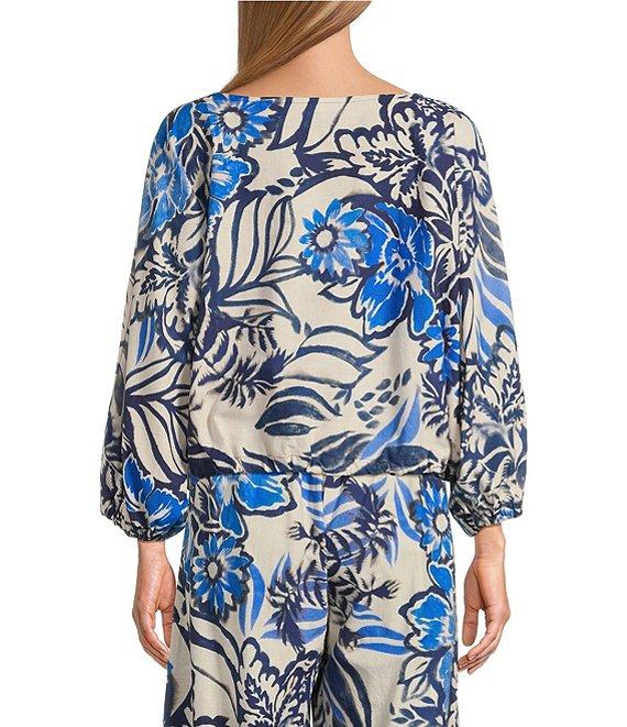 Bryn Walker Gianna Azzurra Print Boat Neck Long Sleeve Coordinating Shirt Product Image