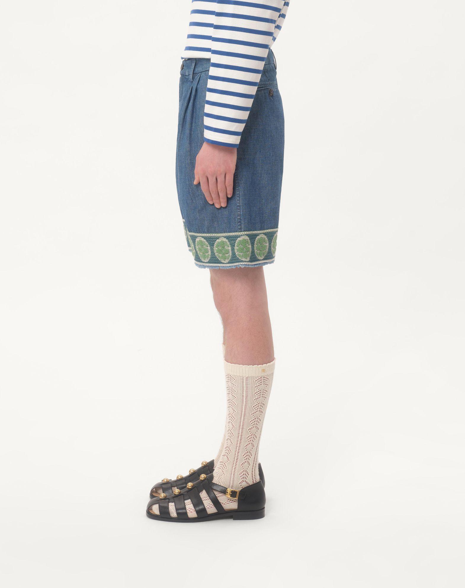 Denim Bermuda Shorts With Jacquard Hem Product Image