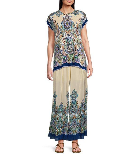 JOHNNY WAS The Janie Favorite Paisley Crew Neck Cap Sleeve Draped Tee Product Image