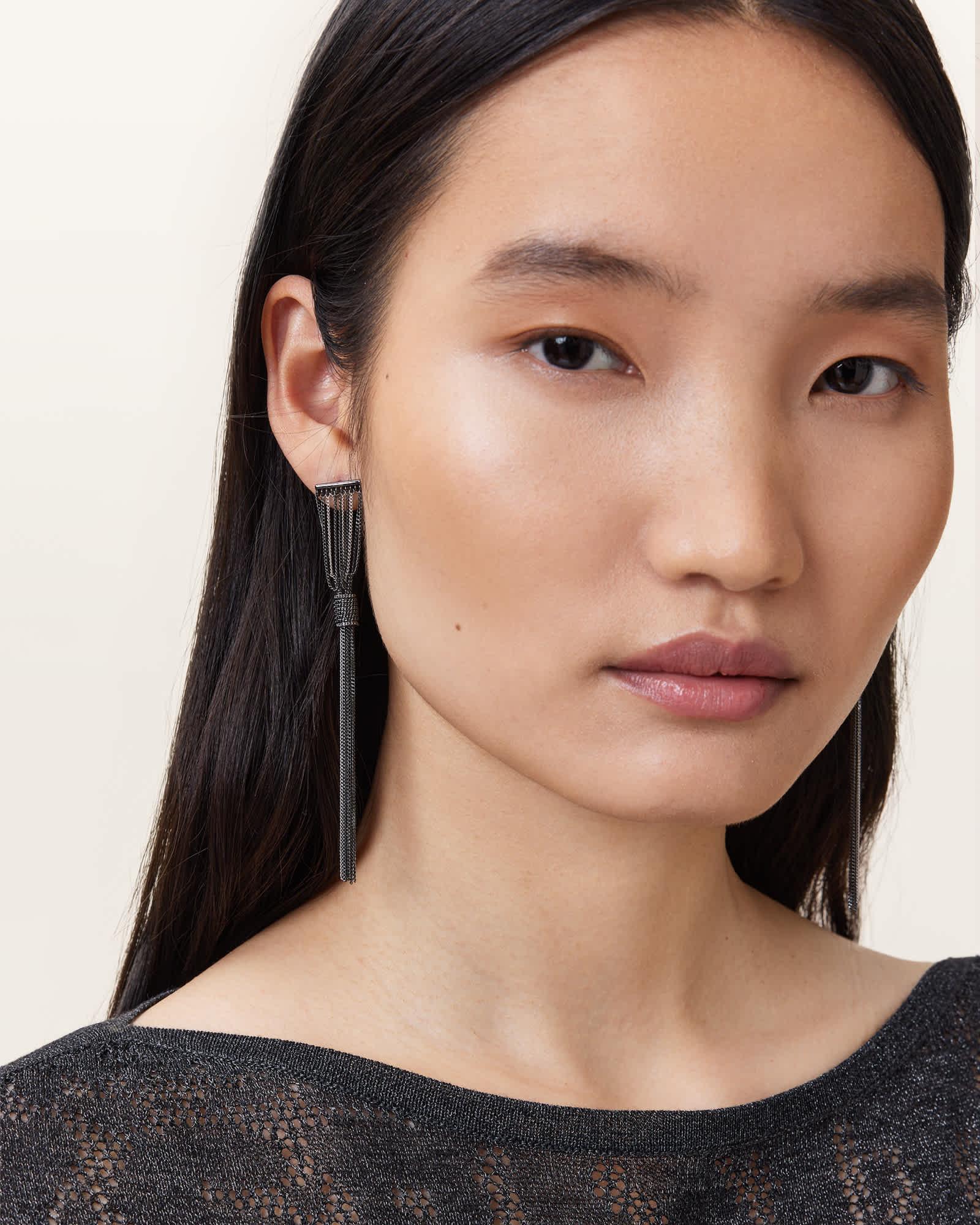 Lia Heart Huggie Earrings WARM SILVER | ALLSAINTS US Product Image