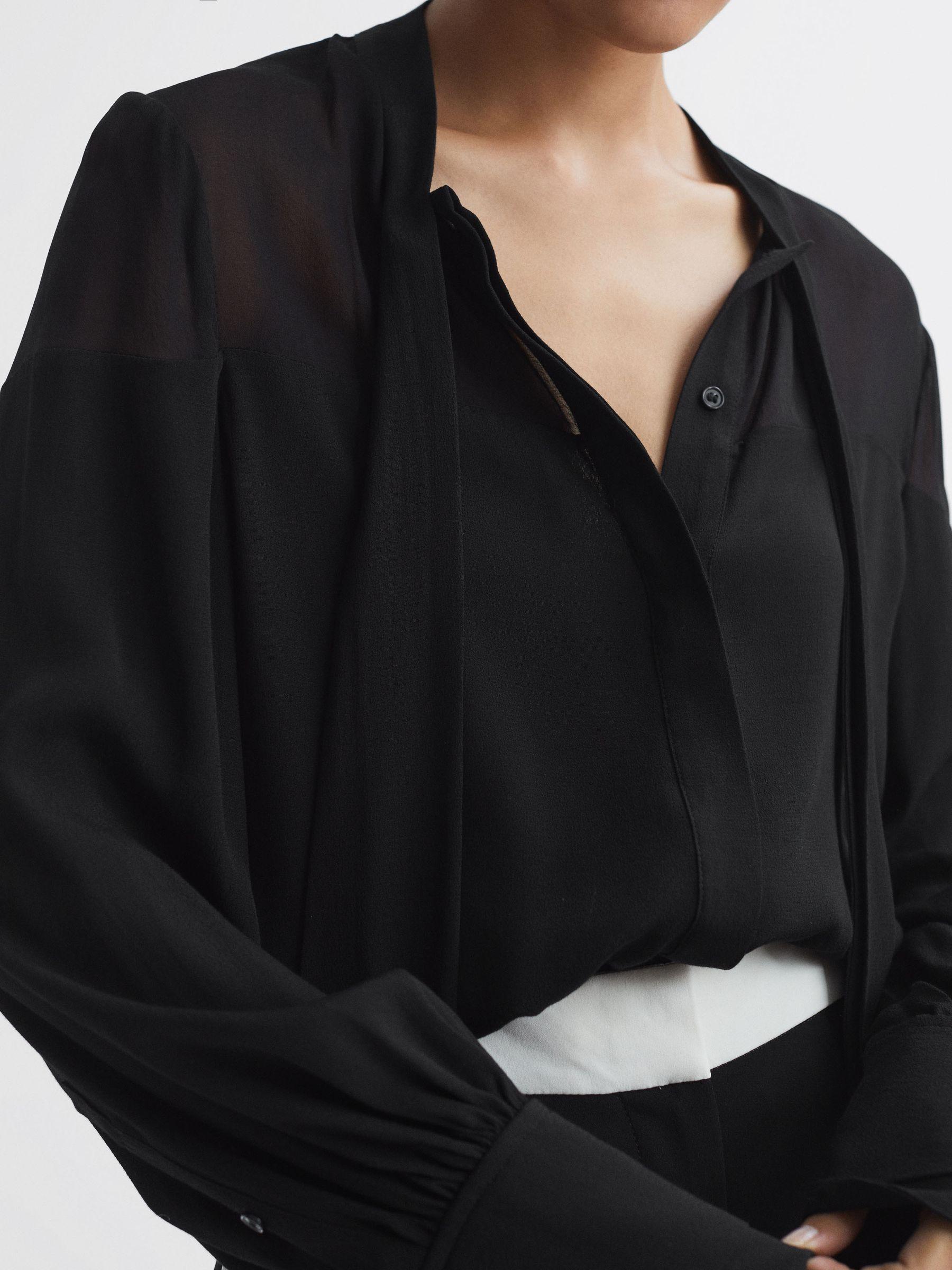 Tie Neck Semi-Sheer Blouse in Black Product Image