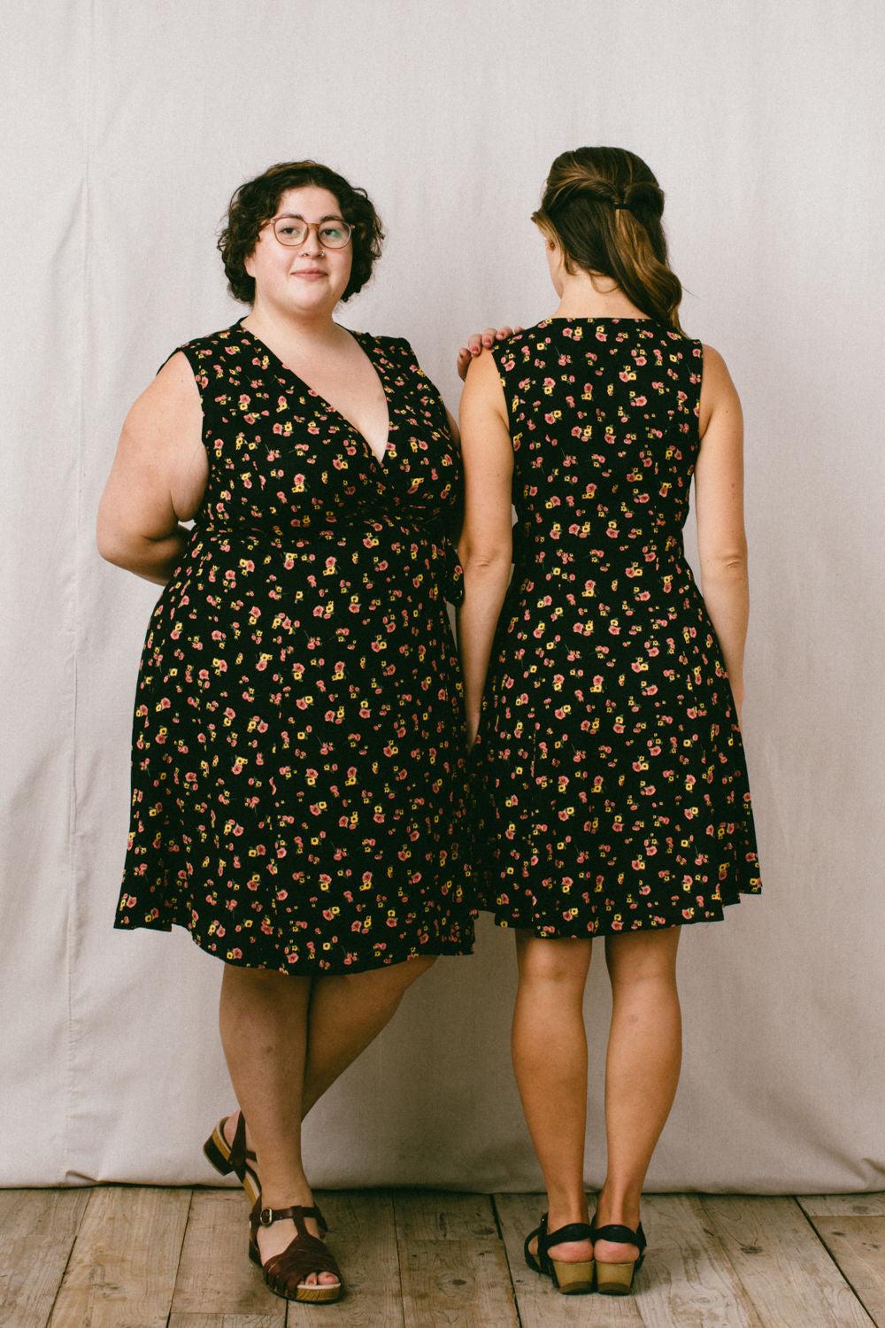 Thea Dress in Black Floral Challis Product Image