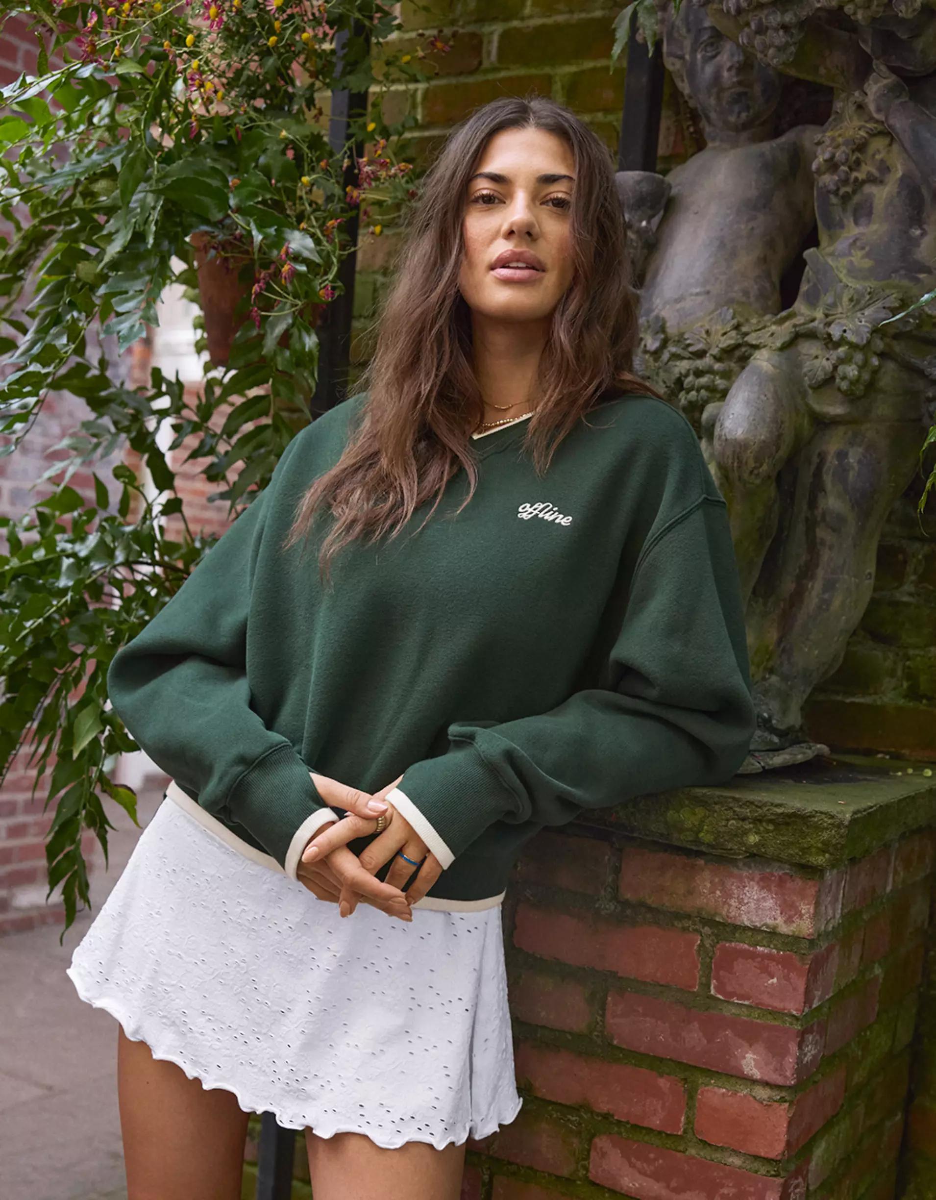 OFFLINE By Aerie Cloud Fleece V-Neck Crew Sweatshirt Product Image