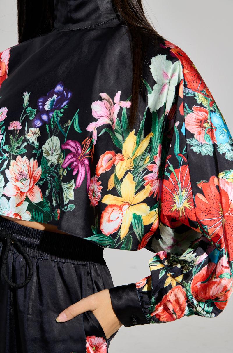 FULL BLOOM SATIN MOCK NECK BLOUSE Product Image