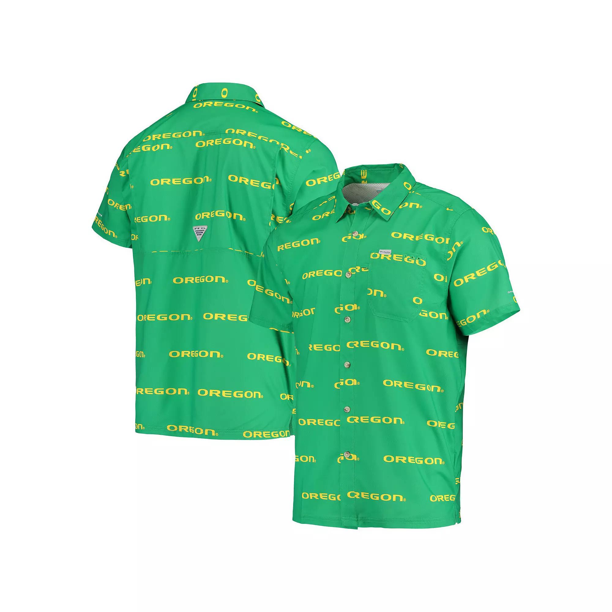 Men's Columbia Green Oregon Ducks Super Slack Tide Omni-Shade Button-Up Shirt, Size: Large Product Image