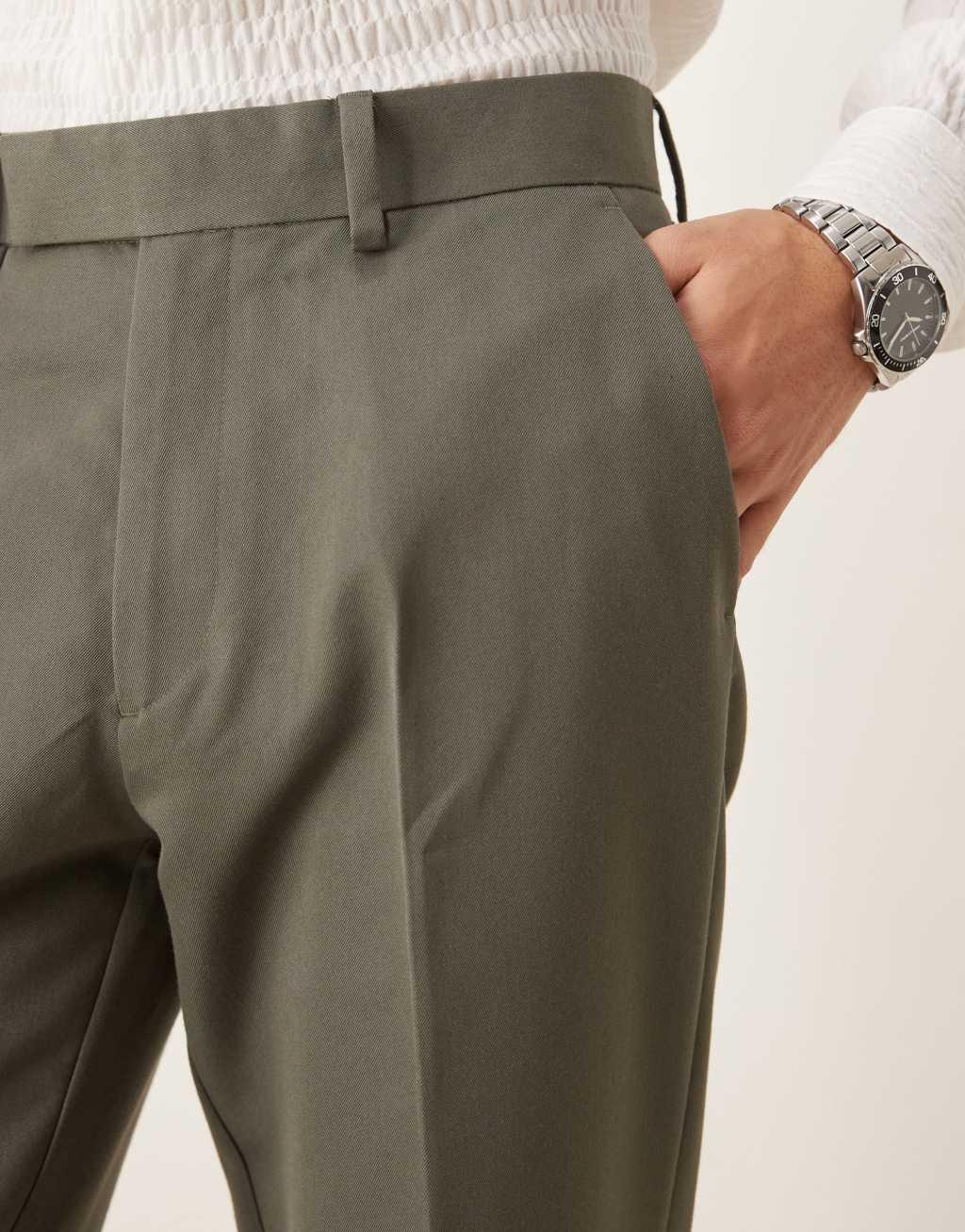 ASOS DESIGN smart straight leg pants in muted green Product Image