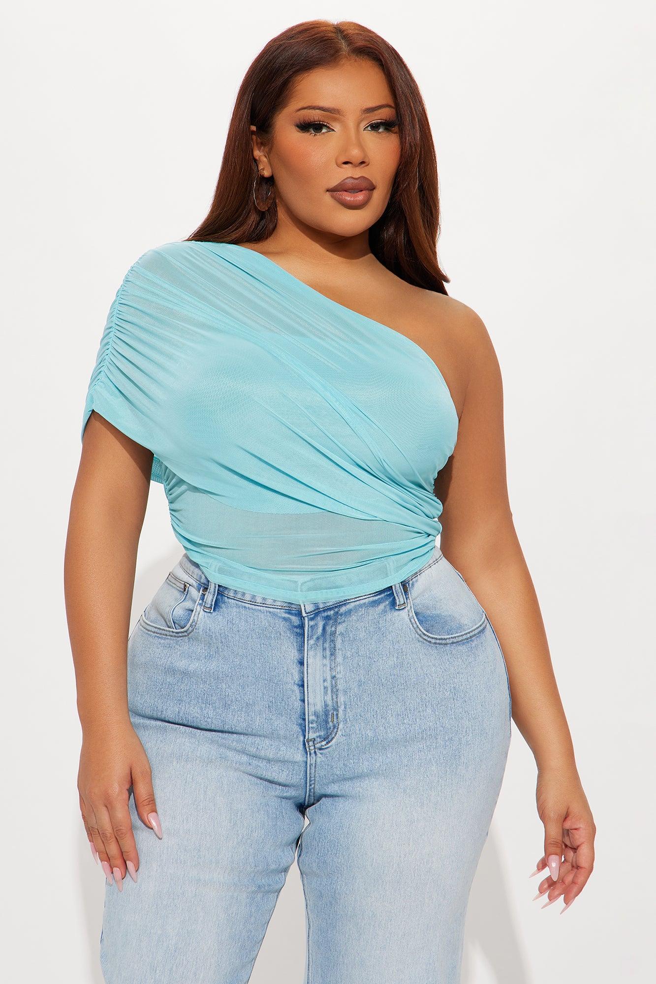 Year Round Mesh One Shoulder Top - Blue Female Product Image