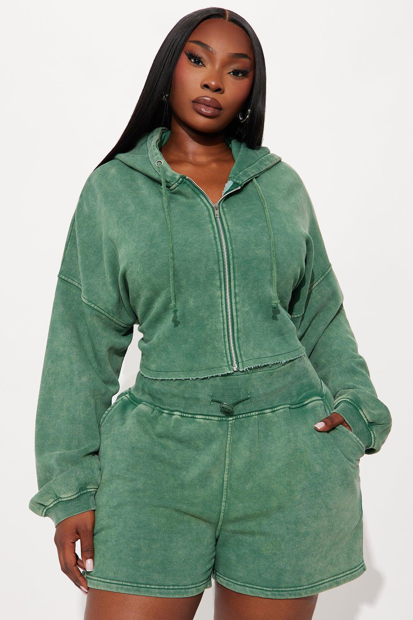 On The Go Fleece Short Set - Hunter Green Product Image