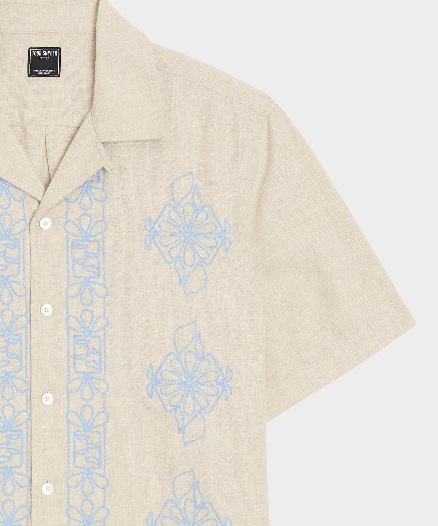 Cropped Embroidered Camp Collar Shirt Product Image
