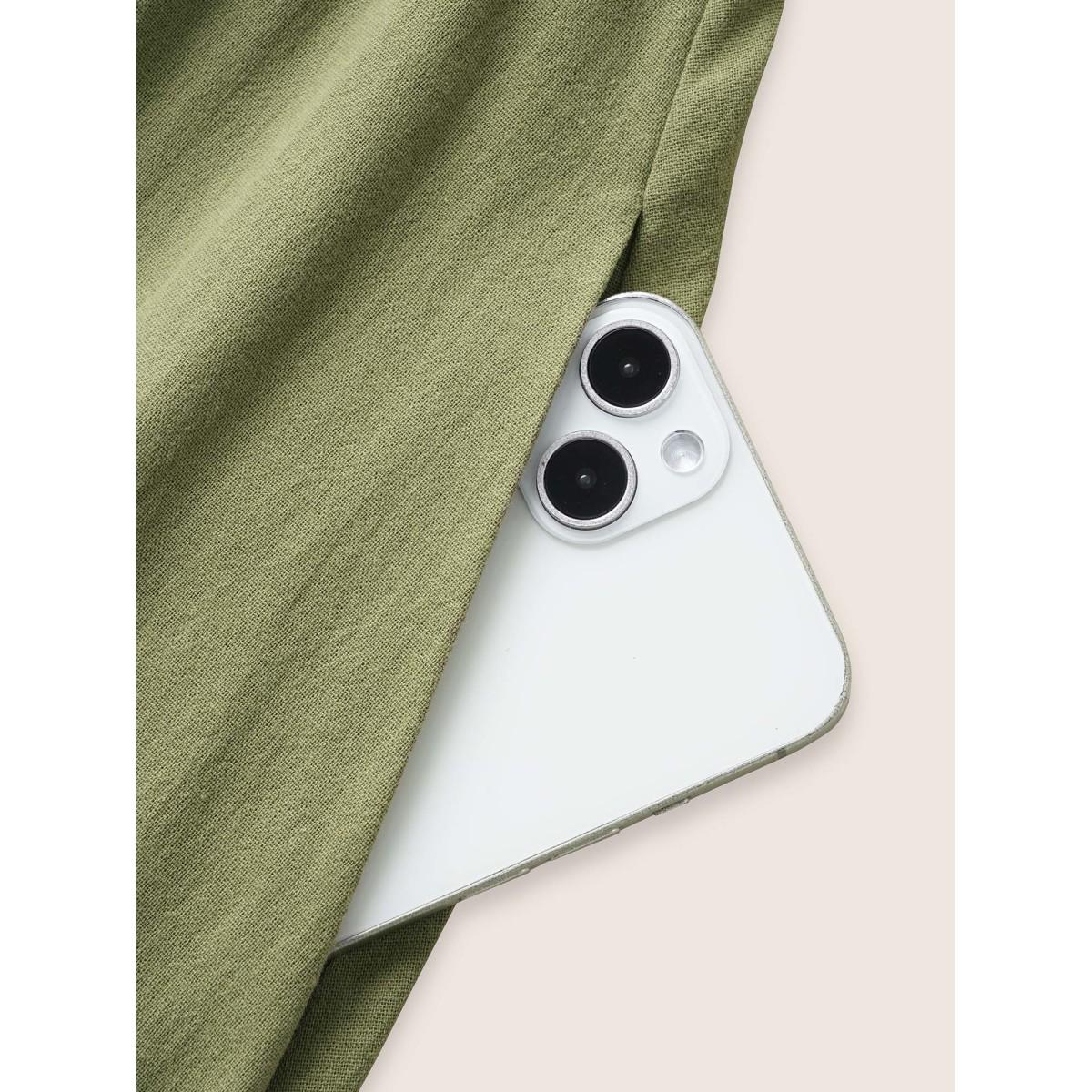 Plus Size Cotton Square Neck Shirred Ruffle Sleeve Split Hem Dress ArmyGreen Women Casual Gathered Square Neck Short sleeve Curvy BloomChic 30/6X Product Image