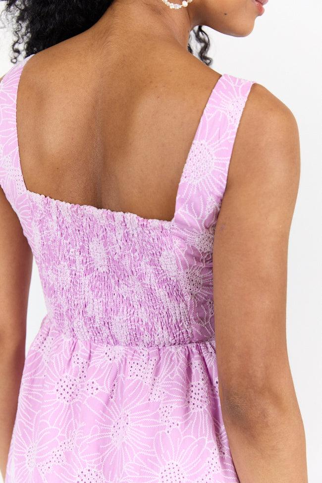 Eyelet Elegance Lavender Mini Dress FINAL SALE Product Image