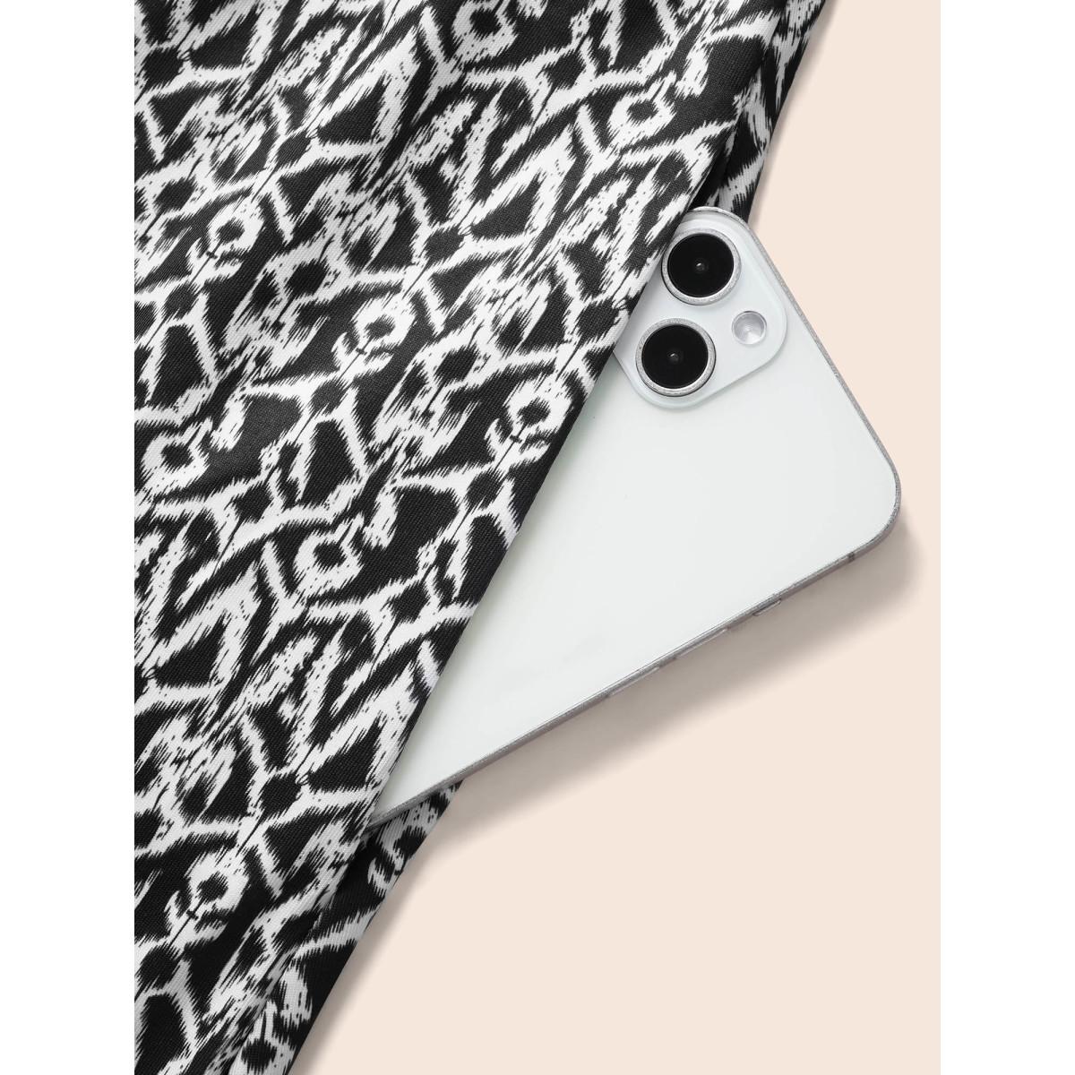 Plus Size Boho Print Notched Collar Ruched Dress Black Women Elegant Gathered Notched collar Short sleeve Curvy BloomChic 12/L Product Image