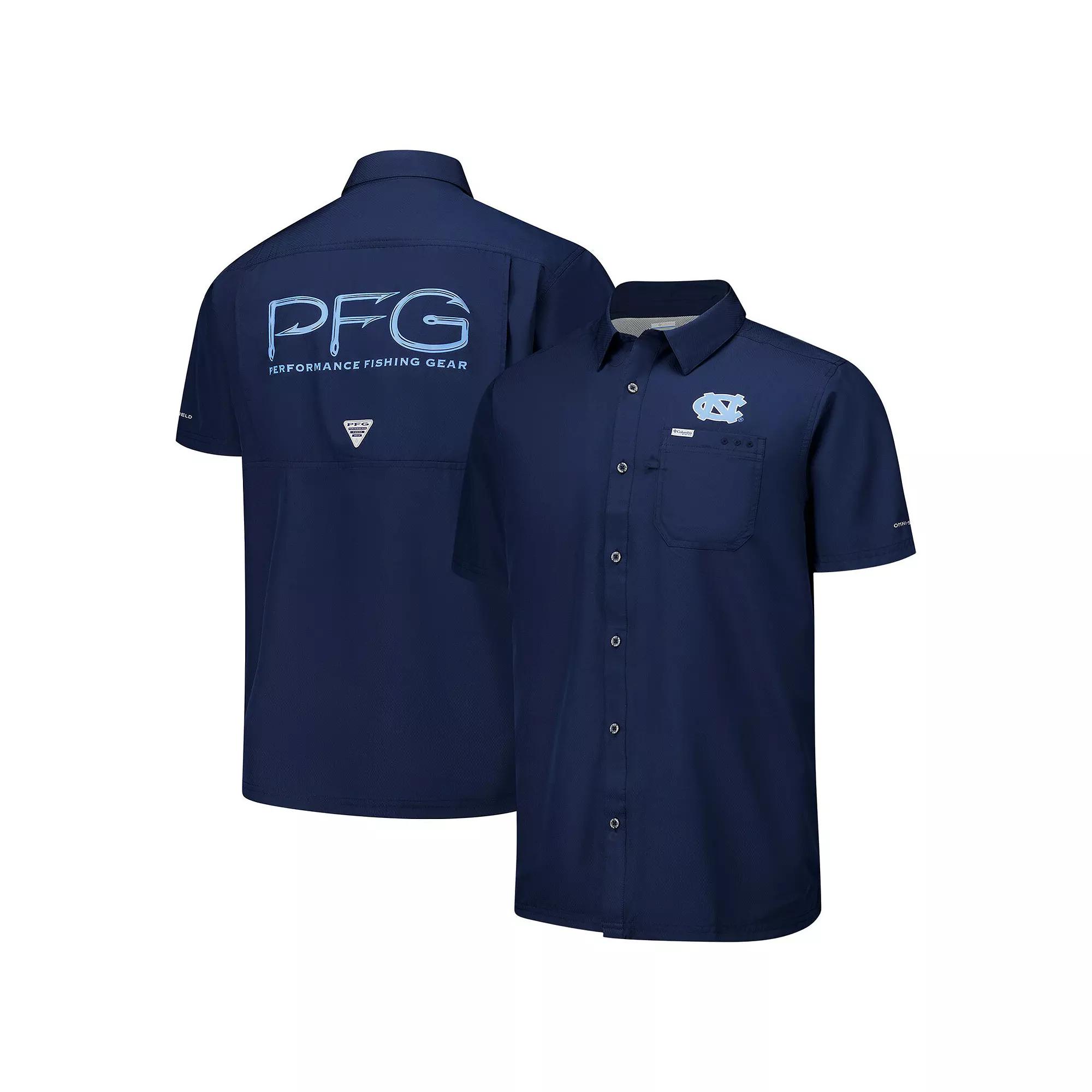 Men's Columbia Navy North Carolina Tar Heels PFG Slack Tide Omni-Shade Button-Up Camp Shirt,  Product Image