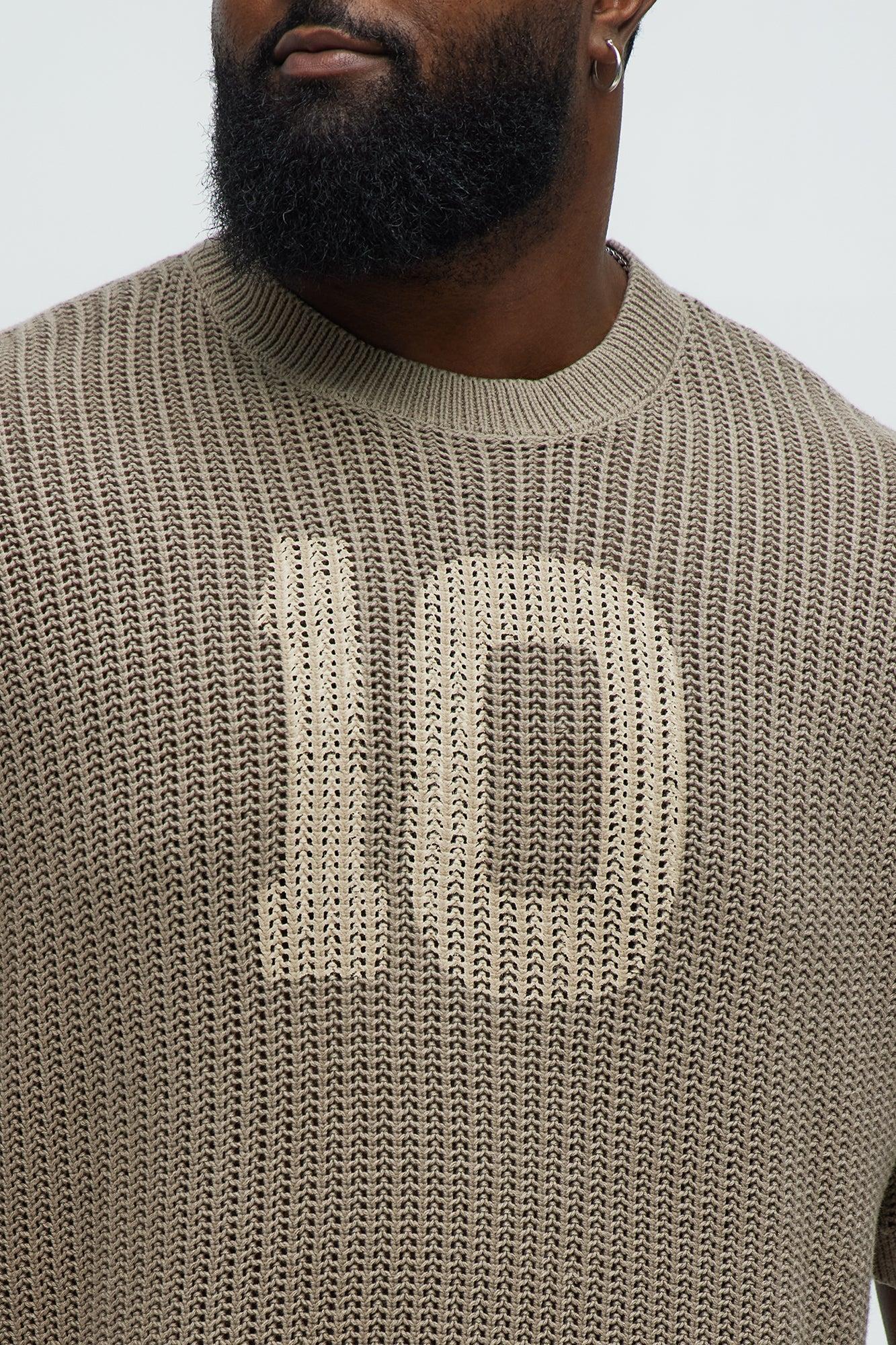 Printed Textured Knit Short Sleeve Tee - Brown Product Image